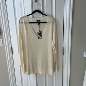 Halogen Women's V-Neck Sweater 100% Cashmere ivory cloud Quiet Luxury Ballet XL